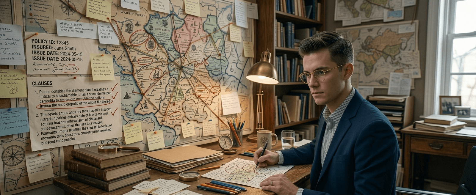 Insurance technology professional reviewing AI document processing output on a large monitor in a clean modern data operations environment.